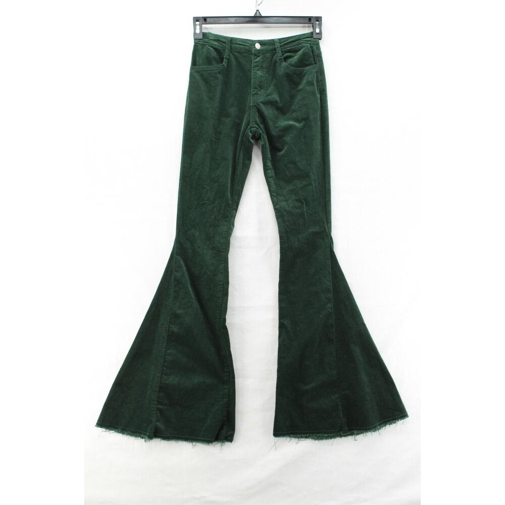 Saints & Hearts Corduroy Pants Womens Small Green Bell Bottoms Hippie Retro 70s